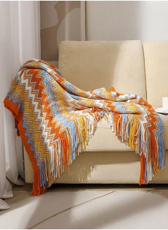 وهاواي Knitted Tassel Blankets, Super Soft Cozy Lightweight Decorative Throw Blankets for Couch , Bed, Sofa, Outdoor Throw Blanket All Seasons 127x178CM（Orange color）  - Image 4