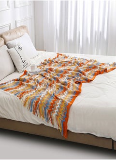 وهاواي Knitted Tassel Blankets, Super Soft Cozy Lightweight Decorative Throw Blankets for Couch , Bed, Sofa, Outdoor Throw Blanket All Seasons 127x178CM（Orange color）  - Image 5