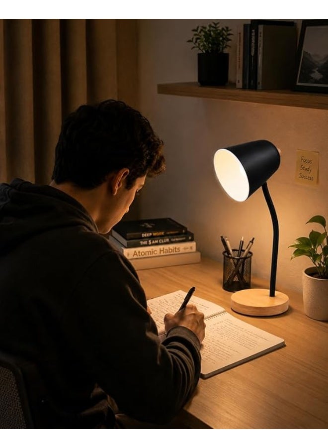 Modern LED desk lamp in black with a wooden base - a reading and study lamp with comfortable eye lighting and a luxurious, elegant design. - Image 2