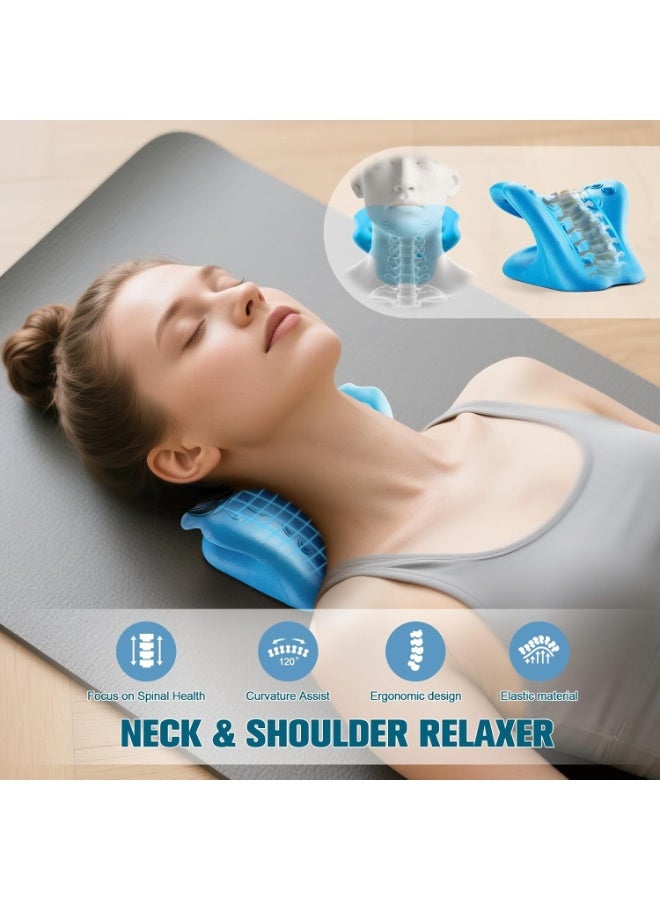 جهاز شدّ الرقبة المريح - مرخي للعضلات ومصحح للعمود الفقري لتخفيف آلام الرقبة، وعلاج مفصل الفك الصدغي، وتخفيف توتر الكتف، سهل الاستخدام في المنزل، تصميم خفيف الوزن (أزرق) - Image 3
