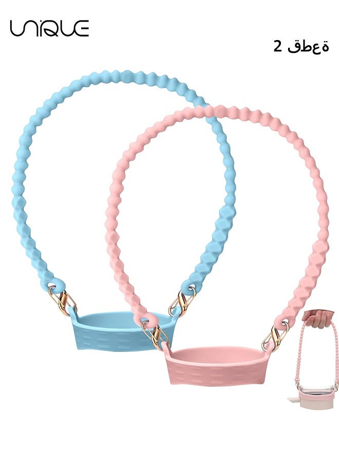 Unique - 2PCS Water Bottle Handle Strap,Silicone Water Bottle Sling Compatible with Stanley Water Cup Accessories Water Bottle Holder with Strap Fits Most 8-40oz Water Bottles(Pink and Blue) - Image 1