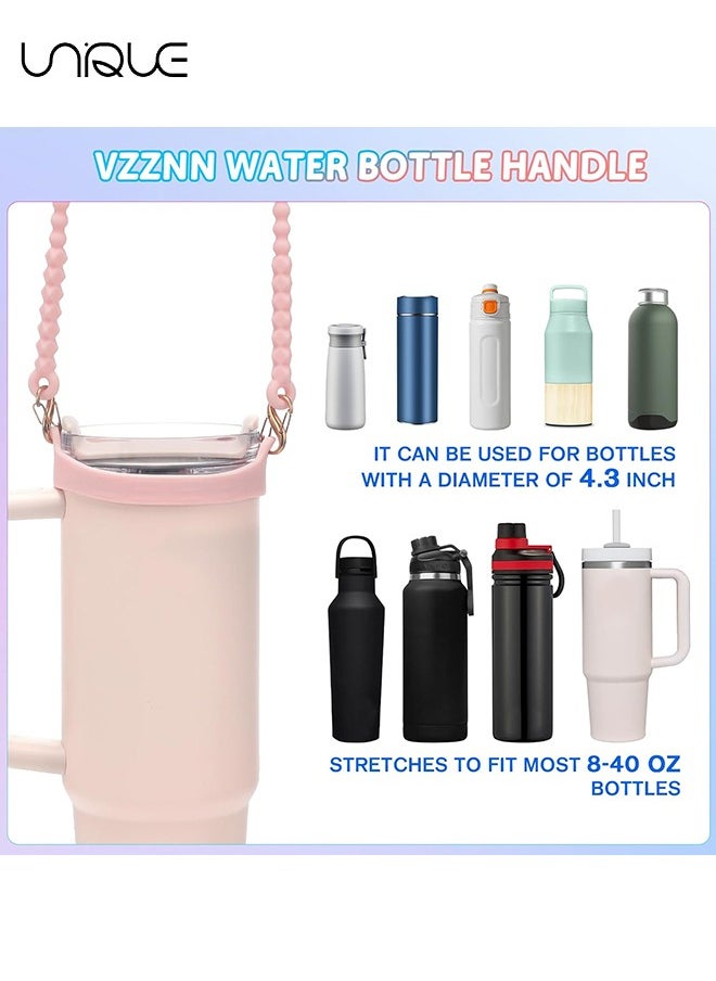 Unique - 2PCS Water Bottle Handle Strap,Silicone Water Bottle Sling Compatible with Stanley Water Cup Accessories Water Bottle Holder with Strap Fits Most 8-40oz Water Bottles(Pink and Blue) - Image 1