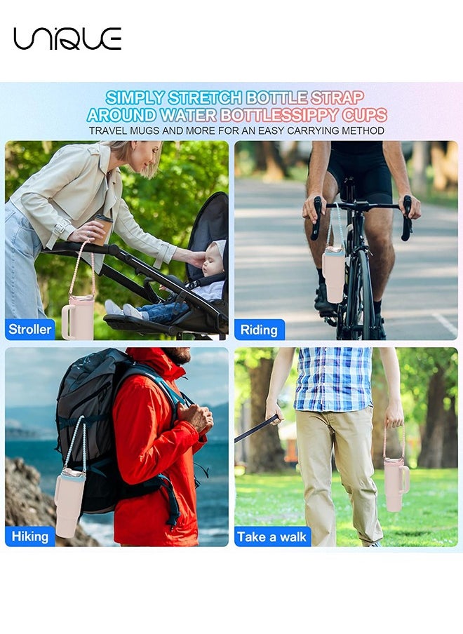 Unique - 2PCS Water Bottle Handle Strap,Silicone Water Bottle Sling Compatible with Stanley Water Cup Accessories Water Bottle Holder with Strap Fits Most 8-40oz Water Bottles(Pink and Blue) - Image 1