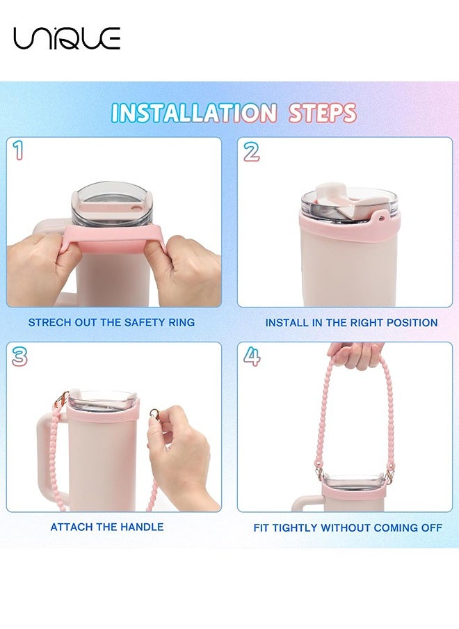 Unique - 2PCS Water Bottle Handle Strap,Silicone Water Bottle Sling Compatible with Stanley Water Cup Accessories Water Bottle Holder with Strap Fits Most 8-40oz Water Bottles(Pink and Blue) - Image 1