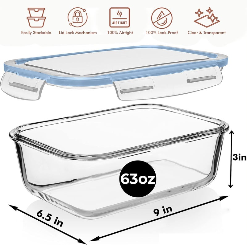 2 pack Large Glass Food Storage Containers with Lids - 1860ml / 63 Oz / 8 Cups - Image 3
