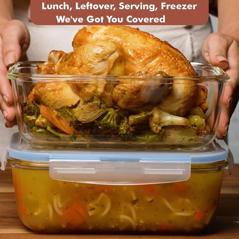 2 pack Large Glass Food Storage Containers with Lids - 1860ml / 63 Oz / 8 Cups - Image 2