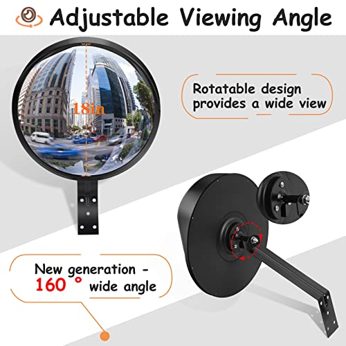Hydencamm Driveway Mirror 𝟭𝟴" 𝗦𝗲𝗰𝘂𝗿𝗶𝘁𝘆 𝗠𝗶𝗿𝗿𝗼𝗿𝘀 𝗢𝘂𝘁𝗱𝗼𝗼𝗿, Blind Spot Convex Mirror with Adjustable Fixing Bracket, Wide Angle Clear View for Garage Home Parking Factory Office - Image 5