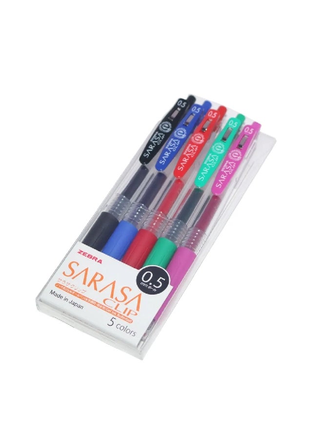 ZEBRA 5-Piece Sarasa Clip Gel-Ink Rollerball Pen Multicolor 0.5 mm 141335
