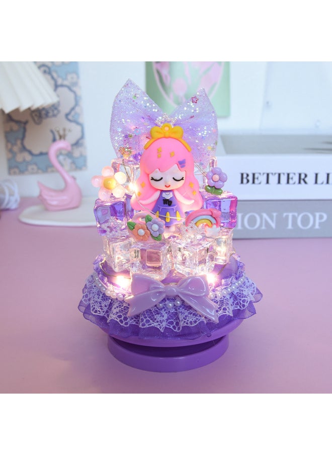儿童乐器奶油胶手工DIY音乐盒小夜灯女童生日礼物摆件益智玩具-颜色:流光音乐灯睡梦公主  - Image 1