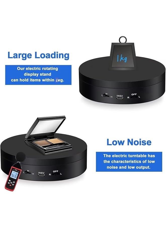 erorex 360° Electric Rotating Turntable Usb Charging Motorized Display Stand Platform With 3 Speed Adjustable 1Kg Load For Jewelry Photography Products Live Show Video Shoot Also Battery Operate  - Image 5