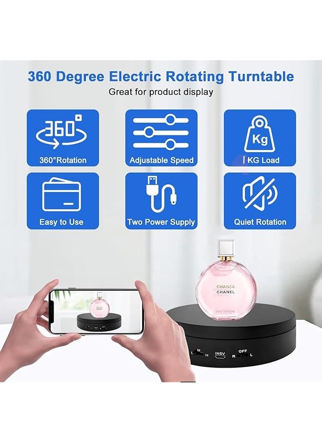 erorex 360° Electric Rotating Turntable Usb Charging Motorized Display Stand Platform With 3 Speed Adjustable 1Kg Load For Jewelry Photography Products Live Show Video Shoot Also Battery Operate  - Image 2