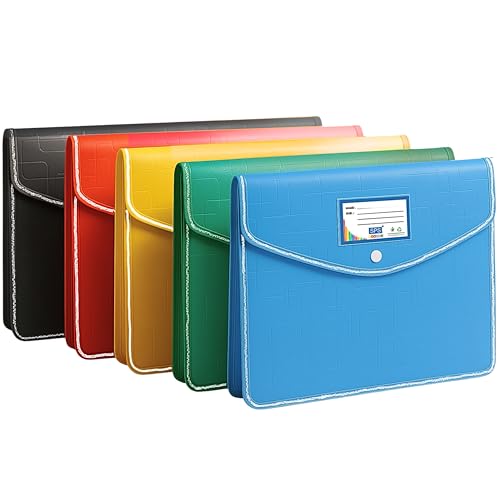 SPS File Folder, Opaque Poly-Plastic A4/Foolscap Documents File Storage Bag with Snap Button, Set of 5 (Multicolor) - Image 1