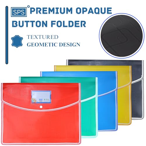 SPS File Folder, Opaque Poly-Plastic A4/Foolscap Documents File Storage Bag with Snap Button, Set of 5 (Multicolor) - Image 2