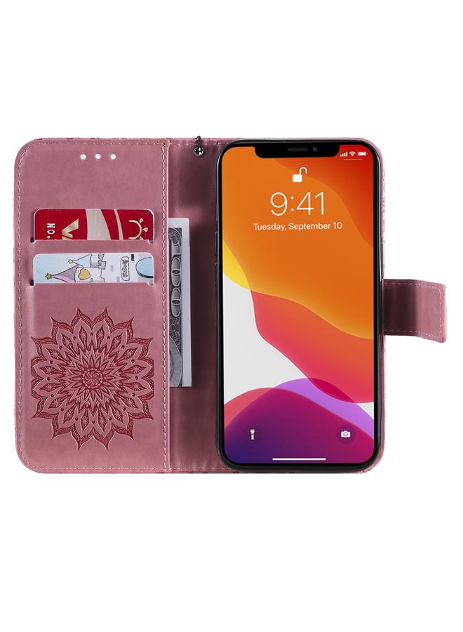 زبون جراب لهاتف iPhone 13 مطبوع عليه نقشة عباد الشمس، جراب من جلد البولي يوريثان قابل للطي أفقيًا مع حامل وفتحات للبطاقات ومحفظة وحبل تثبيت - Image 5