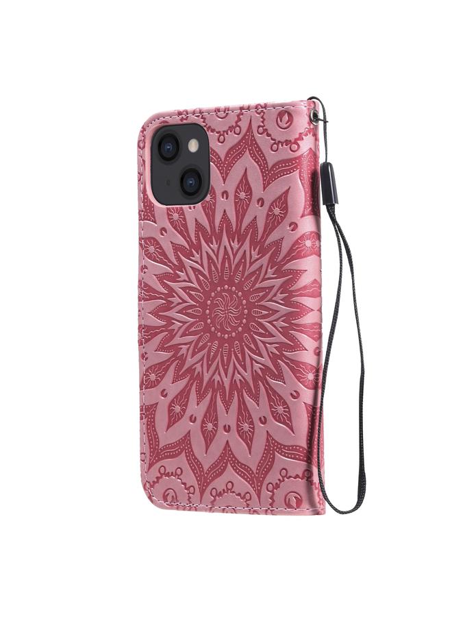 زبون جراب لهاتف iPhone 13 مطبوع عليه نقشة عباد الشمس، جراب من جلد البولي يوريثان قابل للطي أفقيًا مع حامل وفتحات للبطاقات ومحفظة وحبل تثبيت - Image 4