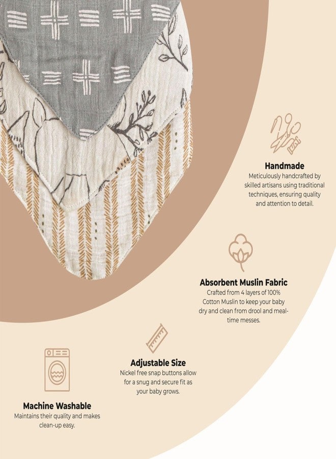 Crane BABY باندانا بيبي من كرين، مجموعة من 3 قطع من المريلة القابلة للتعديل والامتصاص من موسلين ناعم، 100% قطن، مجموعة حيوانات الغابة للمواليد الجدد، مريلة قطنية للرضاعة - Image 2
