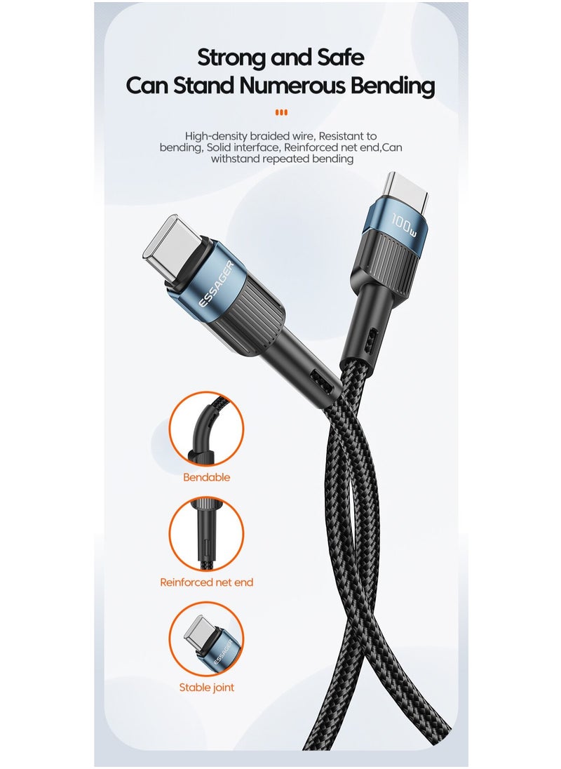 ESSAGER Super Fast Durable High Speed 100W Charging Cable 5A USB-C To USB-C Charging CablenType C To Type C Charging Cable PD Fast Charging Cable 1 Meter  - Image 2