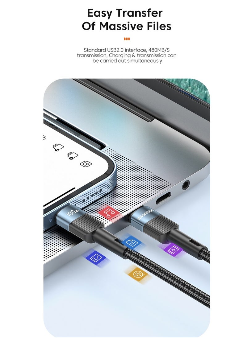 ESSAGER Super Fast Durable High Speed 100W Charging Cable 5A USB-C To USB-C Charging CablenType C To Type C Charging Cable PD Fast Charging Cable 1 Meter  - Image 4