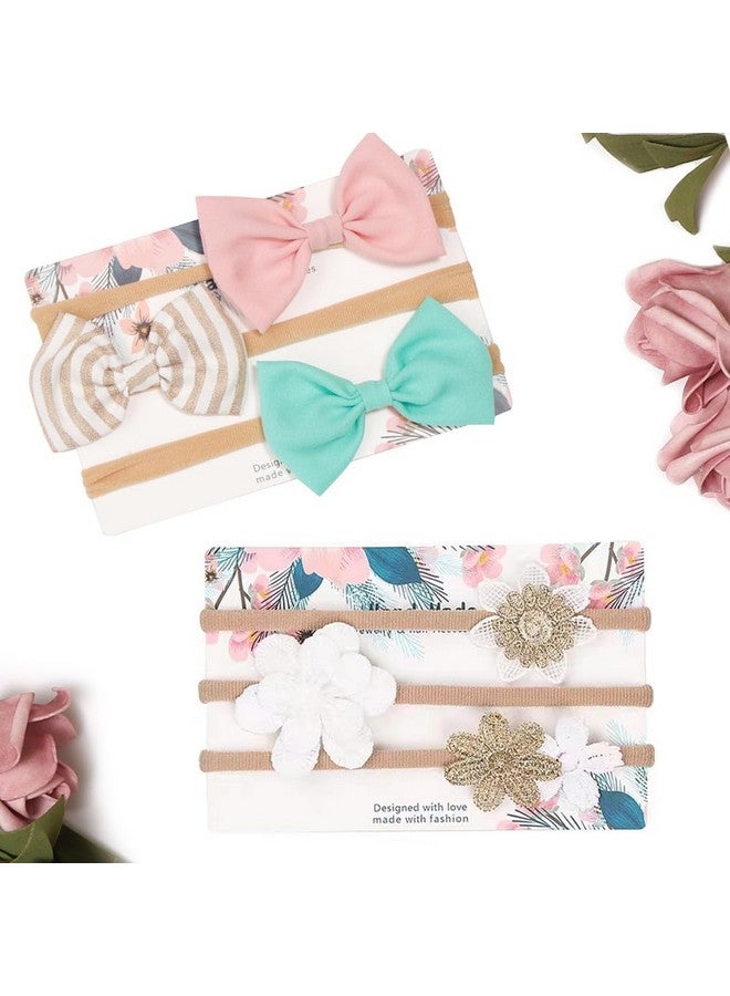 ANZAILALA 6Pcs Flower Headbands Elastic Floral Hair Band, Bows Wrap Headband For Baby Girls, Infants And Newborns - Multicolor - Image 1