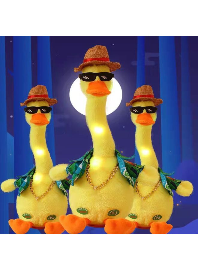 Electric Yellow Duck Cute Fun Plush Toy Trembles The Same Twist Sand Carving Duck Can Sing And Dance Plush Doll-Color:Straw Hat Little Yellow Duck With Sunglasses Necklace (electric)-Height:English  Recording To Learn To Speak, Glow And Dance - Image 5