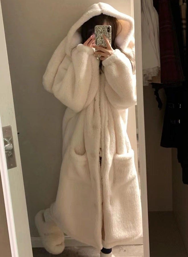 VUCATIN بيجامات للنساء، بيجامات بأذني أرنب وغطاء رأس، رداء دافئ بأكمام طويلة، رداء حمام من الفلانيل للمنزل - Image 1