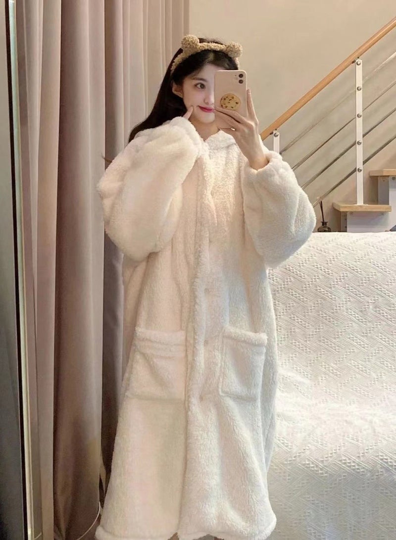 VUCATIN بيجامات للنساء، بيجامات بأذني أرنب وغطاء رأس، رداء دافئ بأكمام طويلة، رداء حمام من الفلانيل للمنزل - Image 5