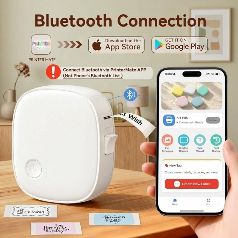 Mini Label Maker Machine with Tape, Portable Bluetooth Mini Label Printer, Wireless Thermal Label Maker, Waterproof Rechargeable, Built-in Cutter, for Home, Office, Kitchen White - Image 2