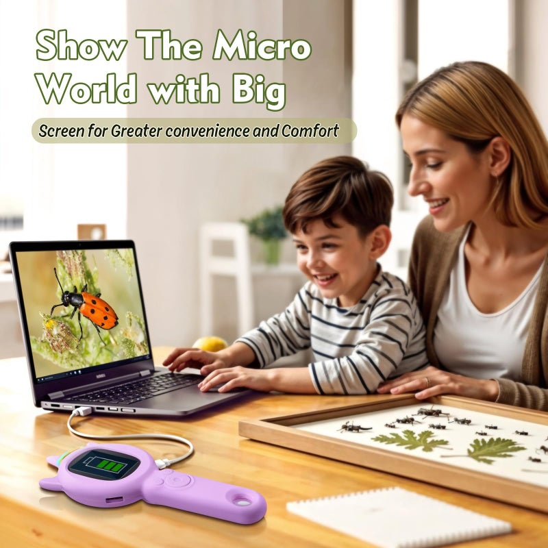 FHskFH Kids Microscope- 500x Magnification,16X Zoom,Handheld Microscope for Kids with HD Cam,Portable Science Learning Tool,Christmas Birthday Gifts for Boys Girls Aged 3-12 (Purple) - Image 5
