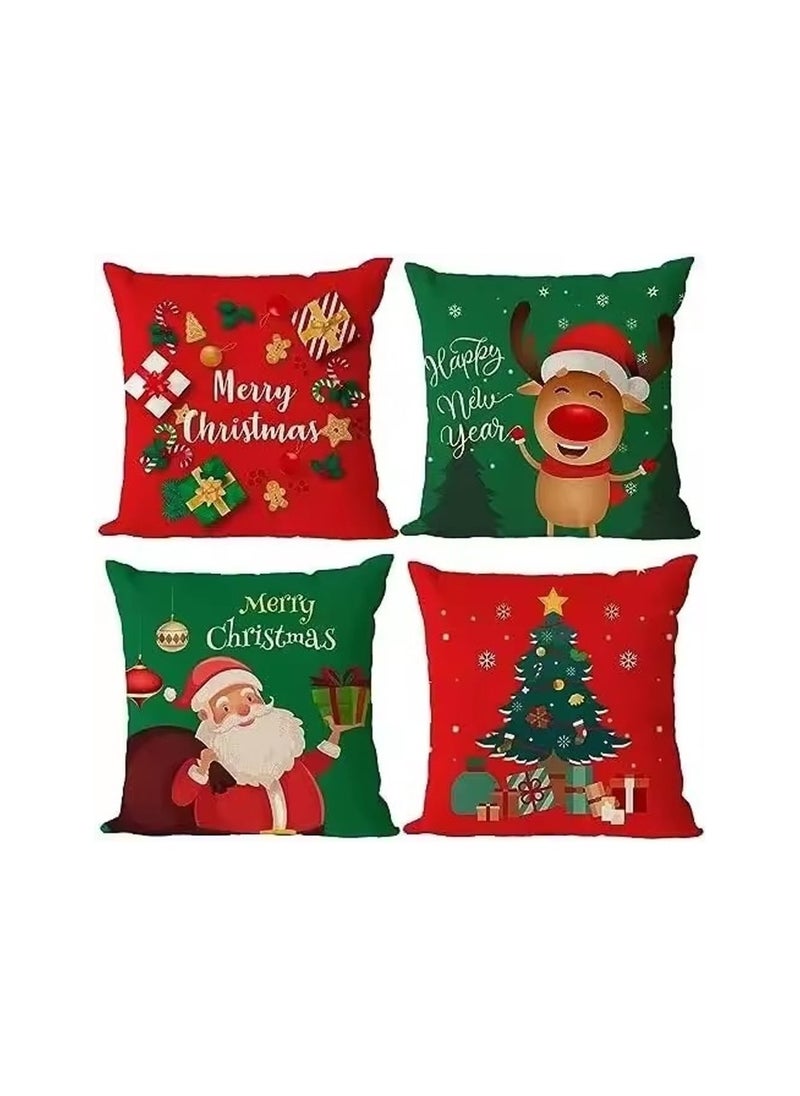 PRINTSHOP4ME - Pack Of 4 Christmas Cushion Covers Without Filler-45x45 CM Square Covers–Festive Decorative Pillow Cases For Sofa,Couch And Bed–Perfect For Holiday Home Decor - Image 1