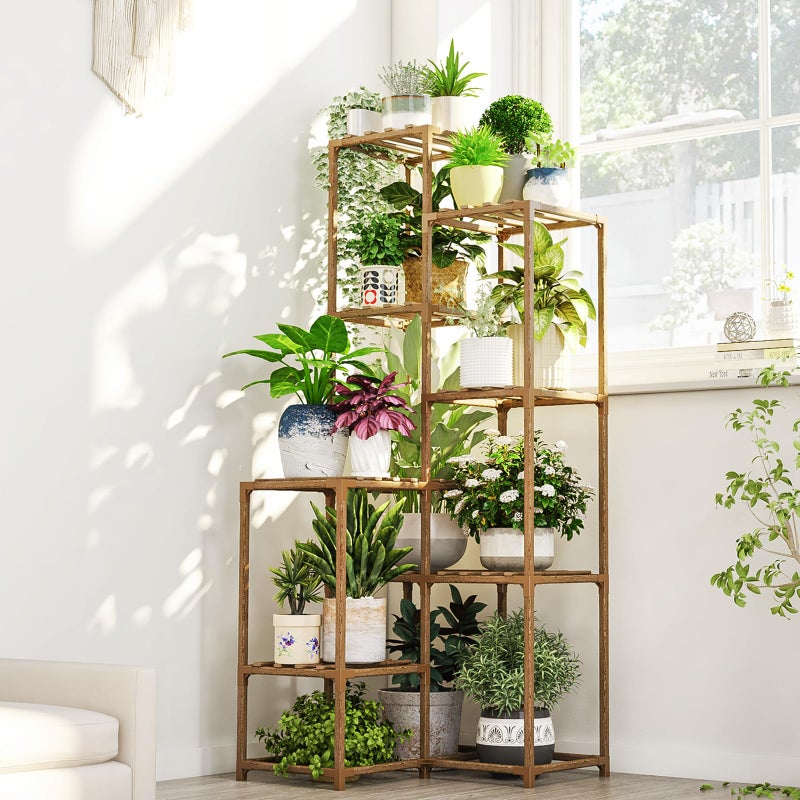 Bamworld Plant Stand Indoor Outdoor Corner Plant Shelf 54.7" Tall Plant Table Wood Large Plant Holder for Multiple Plants Patio Balcony Garden Office Home Decor - Image 1