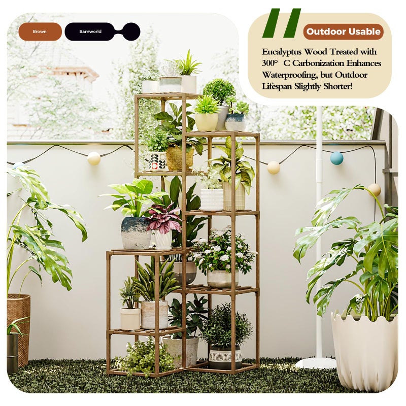 Bamworld Plant Stand Indoor Outdoor Corner Plant Shelf 54.7" Tall Plant Table Wood Large Plant Holder for Multiple Plants Patio Balcony Garden Office Home Decor - Image 3