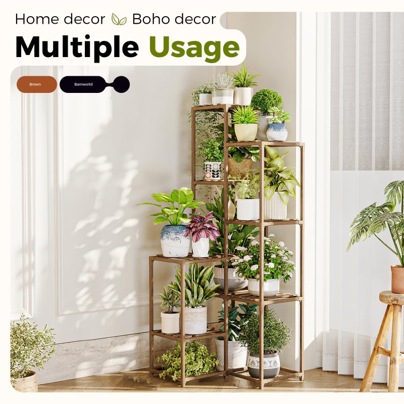 Bamworld Plant Stand Indoor Outdoor Corner Plant Shelf 54.7" Tall Plant Table Wood Large Plant Holder for Multiple Plants Patio Balcony Garden Office Home Decor - Image 5
