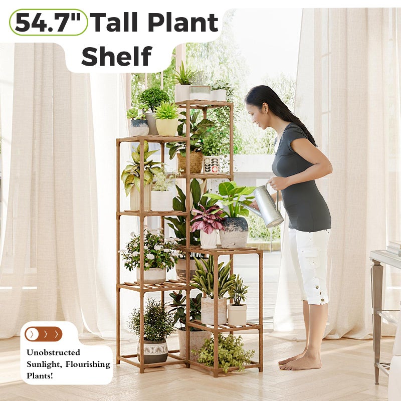 Bamworld Plant Stand Indoor Outdoor Corner Plant Shelf 54.7" Tall Plant Table Wood Large Plant Holder for Multiple Plants Patio Balcony Garden Office Home Decor - Image 2