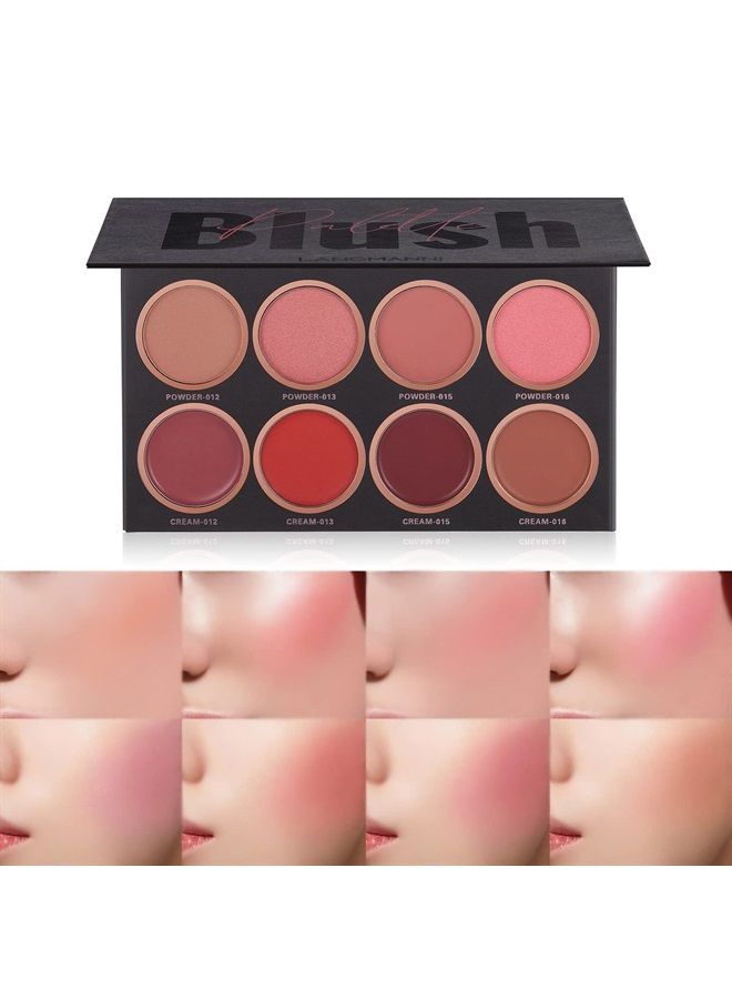 Sumeitang 8 Colors Face Blush Palette, Matte Mineral Blush Powder Bright Shimmer Face Blush for Cheek and Eye Shadow Make-up, Contour and Highlight Palette, Women Facial Makeup Plate - Image 1