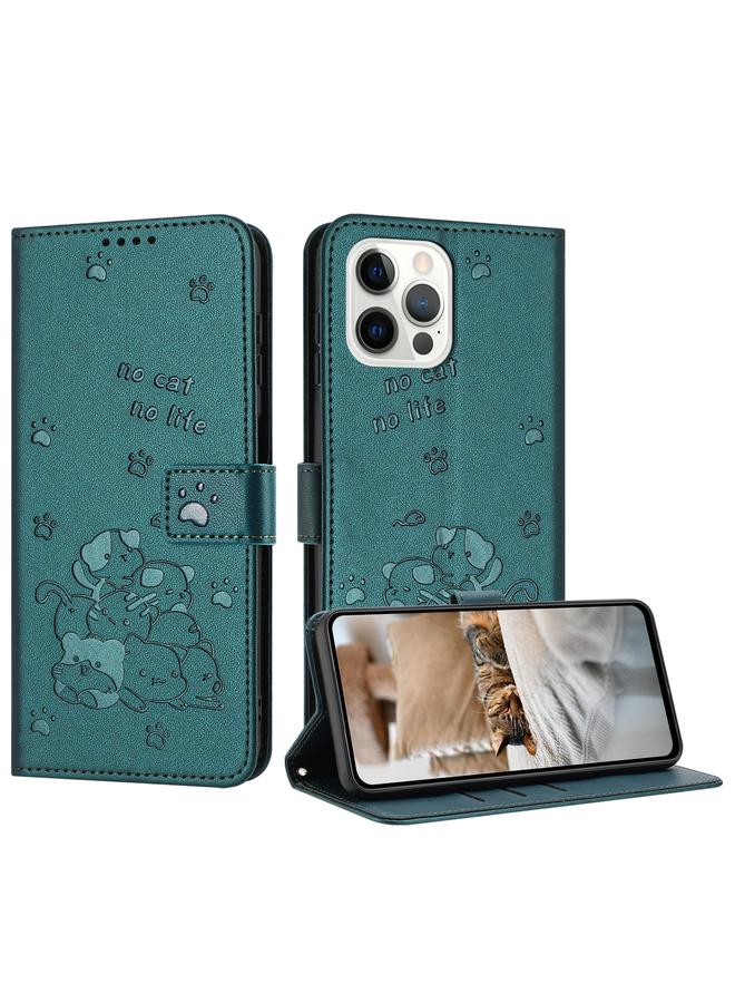 اس-توب جراب جلدي لهاتف iPhone 12 / 12 Pro منقوش عليه صورة قطة صغيرة مع حبل - Image 1