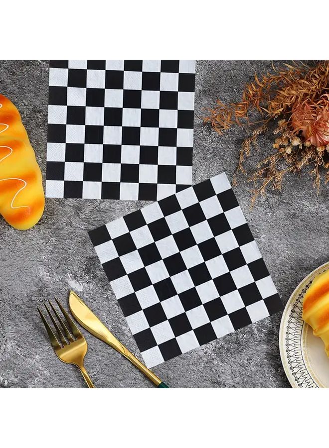 24 Black White Checkered Disposable Napkins For Classic Party Decor - Image 4