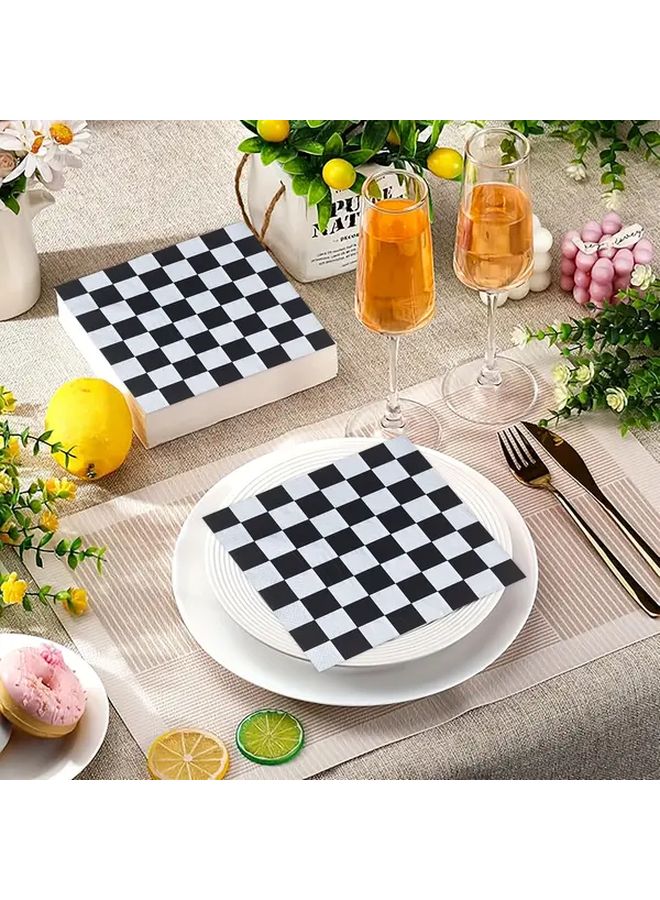 24 Black White Checkered Disposable Napkins For Classic Party Decor - Image 1