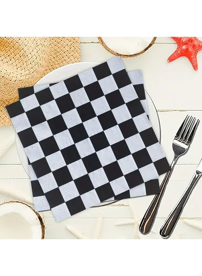 24 Black White Checkered Disposable Napkins For Classic Party Decor - Image 2