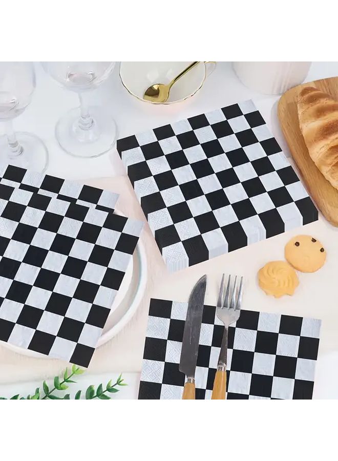24 Black White Checkered Disposable Napkins For Classic Party Decor - Image 5