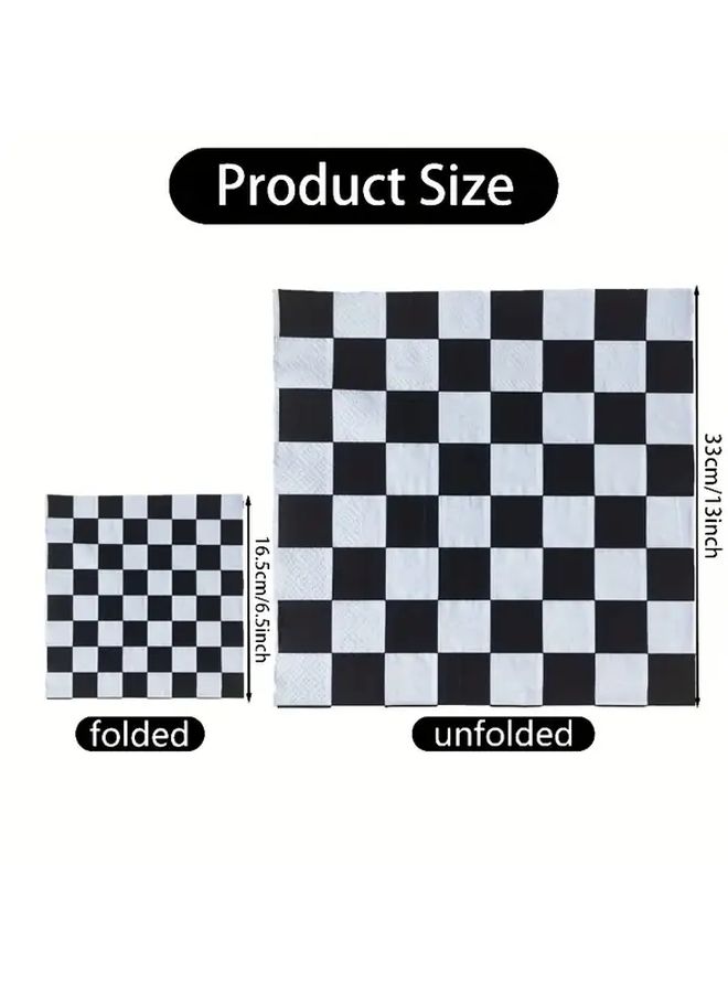 24 Black White Checkered Disposable Napkins For Classic Party Decor - Image 3
