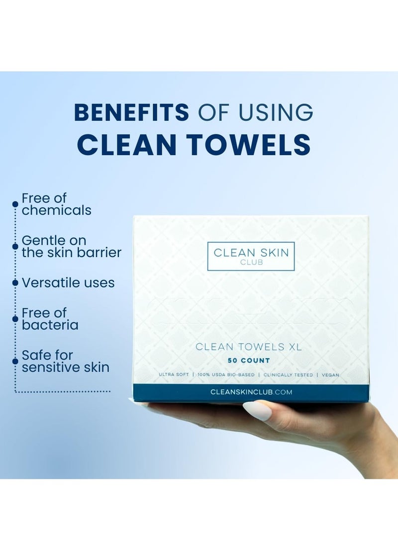 CLEAN SKIN - Clean Skin Club clean towels XL 100% USDA biobased face towel disposable face towelette makeup remover dry wipes ultra soft 50 ct 1 pack - Image 1