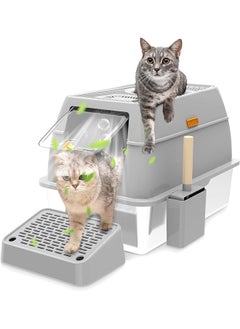 Garlo Stainless Steel Cat Litter Box with Lid, Extra Large Enclosed Hign-Sided Litter Box with Removable Lid, Odor Free, Easy Cleaning, Non-Sticky, Anti-Urine Leakage, for Big Cats/Multiples(Gray)  - Image 1