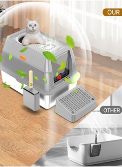 Garlo Stainless Steel Cat Litter Box with Lid, Extra Large Enclosed Hign-Sided Litter Box with Removable Lid, Odor Free, Easy Cleaning, Non-Sticky, Anti-Urine Leakage, for Big Cats/Multiples(Gray)  - Image 3