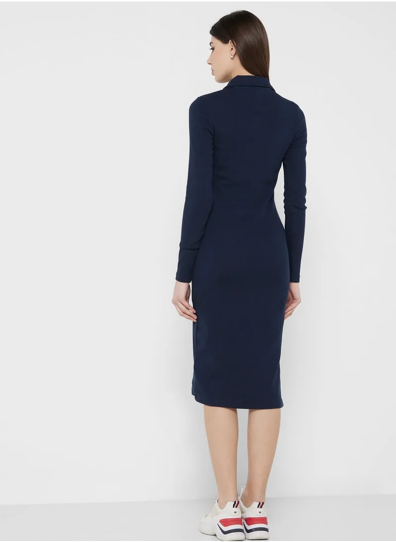 TOMMY JEANS Knitted Ribbed Zip Detail Dress
