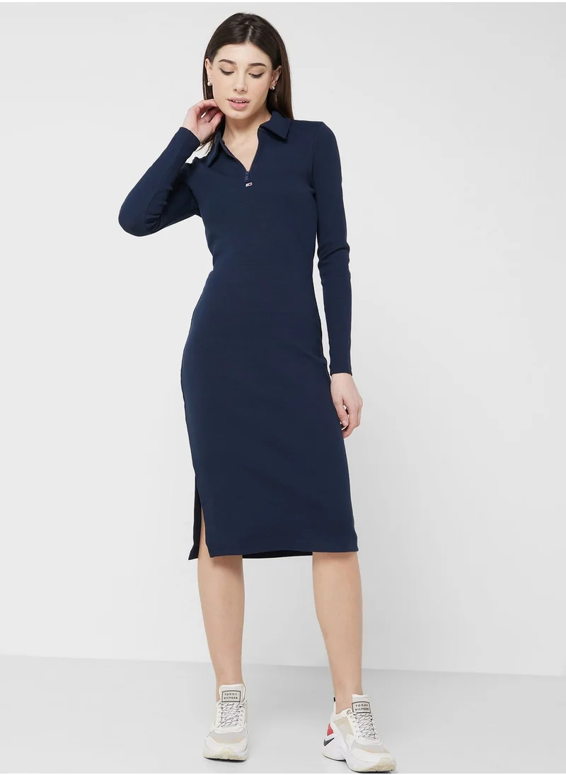 TOMMY JEANS Knitted Ribbed Zip Detail Dress