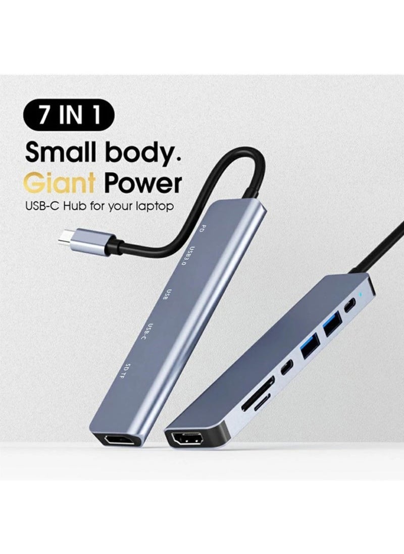 Captaintech - USB C Hub HDMI Adapter SD Card Reader 7-in-1 USB-C Multiport USB 3.0 Type C 87W PD Charging USBC Adaptator Dongle Dock Converter for Apple MacBook Pro Air USB-C Laptop Computer Accessories - Image 1