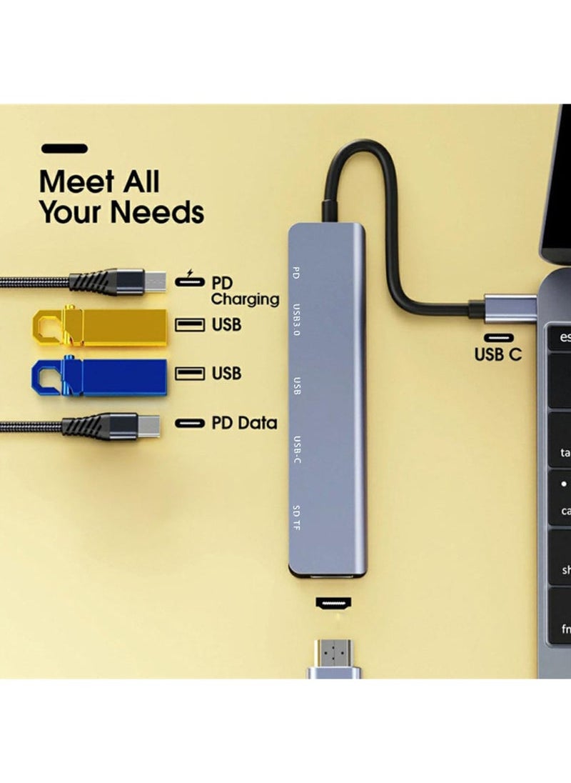 Captaintech - USB C Hub HDMI Adapter SD Card Reader 7-in-1 USB-C Multiport USB 3.0 Type C 87W PD Charging USBC Adaptator Dongle Dock Converter for Apple MacBook Pro Air USB-C Laptop Computer Accessories - Image 1