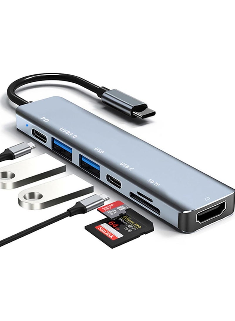 7-in-1 USB C Hub with HDMI – SD/TF Card Reader, 87W PD Charging & USB 3.0 Ports – Compact Adapter for MacBook Pro/Air & USB-C Laptops