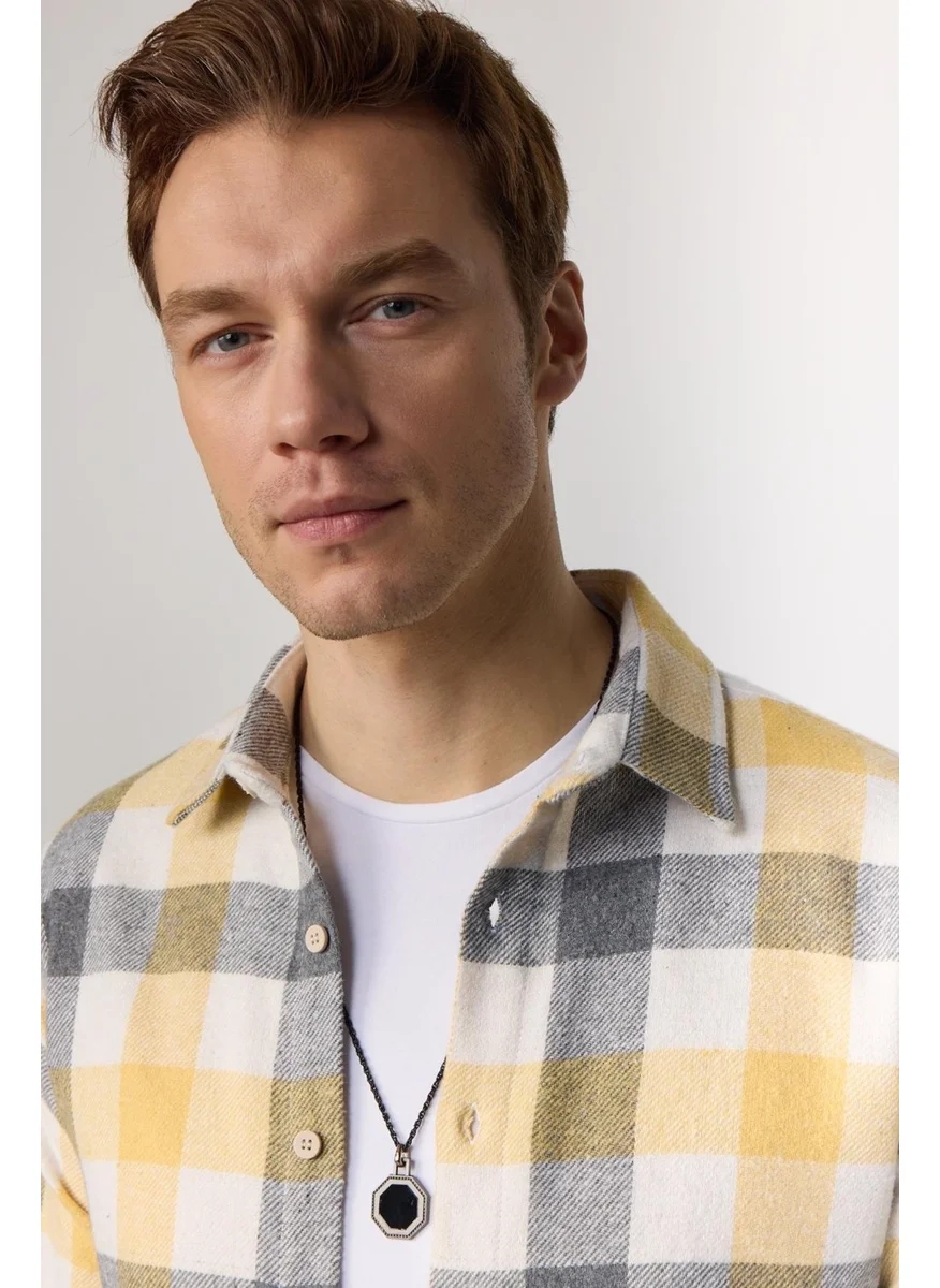 Tudors Slim Fit Slim Fit Checkered Lumberjack Yellow-White Men's Shirt
