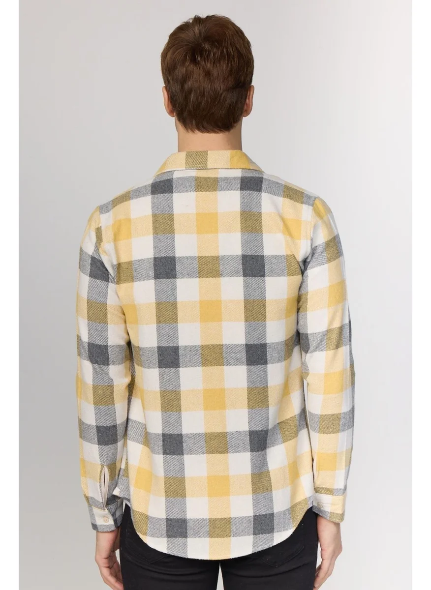 Tudors Slim Fit Slim Fit Checkered Lumberjack Yellow-White Men's Shirt